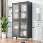 Classic Metal Storage Cabinet Display Cabinet with 4 Glass Doors 4 Shelves Cabinet Bookcase Side Cabinet