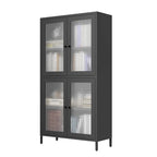Classico Armadietto Contenitore in Metallo Vetrina con 4 Ante in Vetro 4 Ripiani Armadio Libreria Armadio Laterale