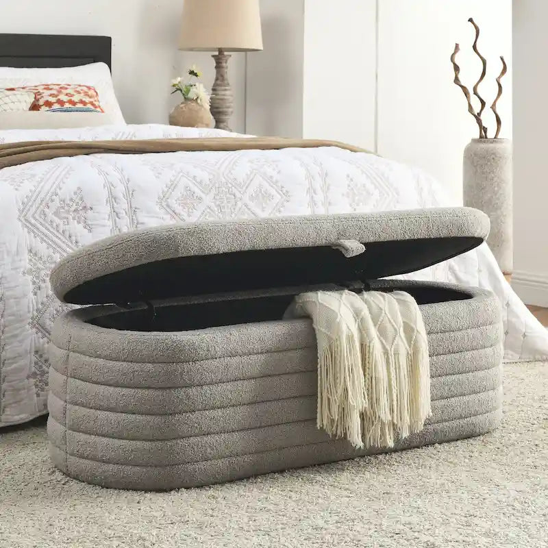 Panca Contenitore Rivestita in Bouclé Sherpa