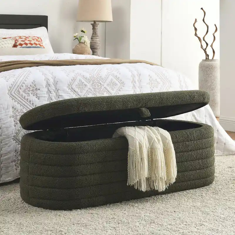 Upholstered Boucle Sherpa Storage Bench