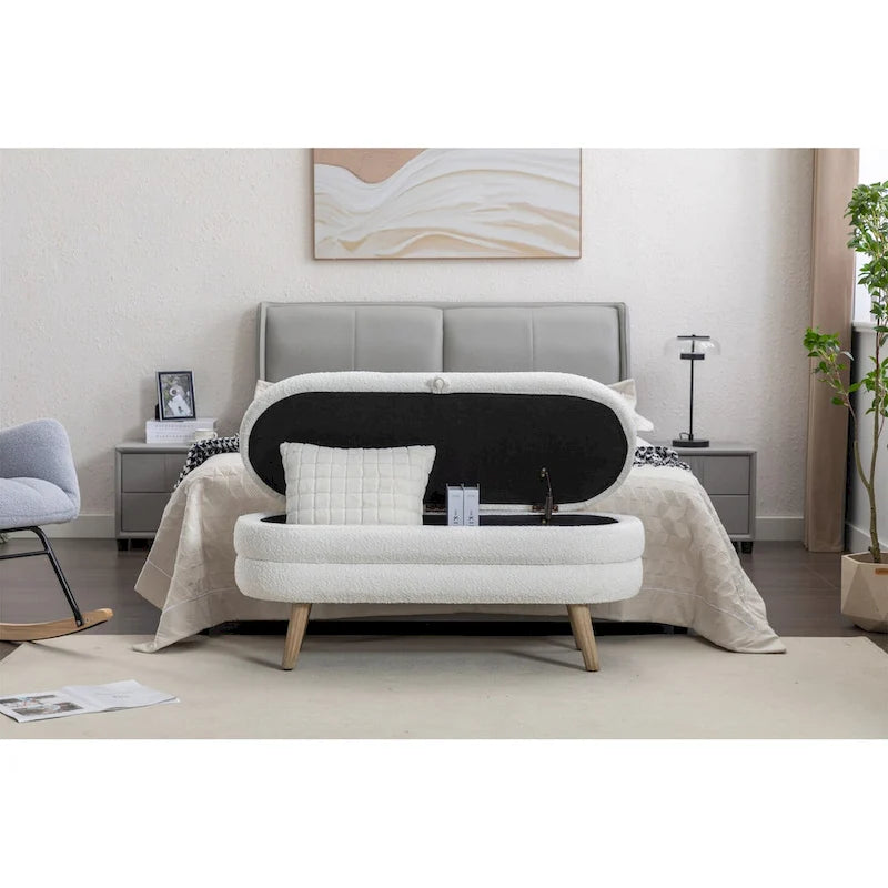 Panca contenitore in tessuto bouclé