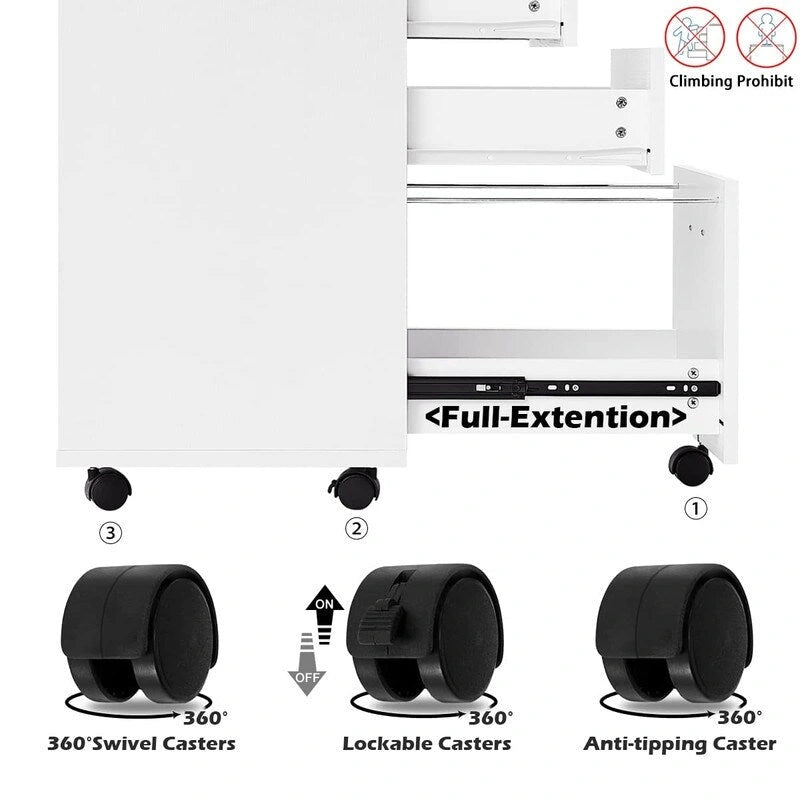 Cassettiera mobile in legno a 3 cassetti