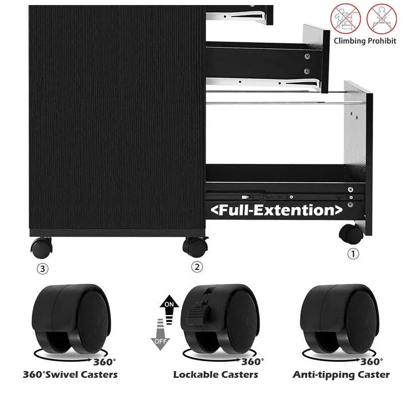 Cassettiera mobile in legno a 3 cassetti