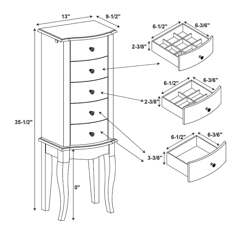 Portagioie a tre cassetti con bordo smerlato - 35,5 - Bianco