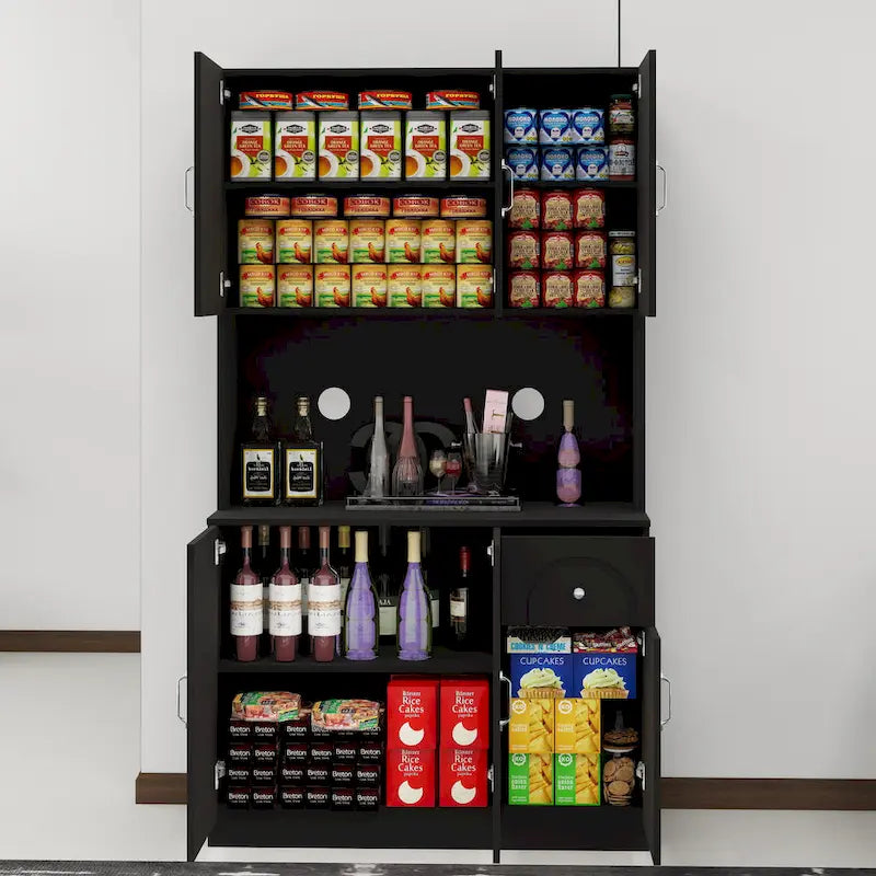 Dispensa da cucina alta 71 pollici con bancone per forno a microonde, credenza a isola con ripiani regolabili