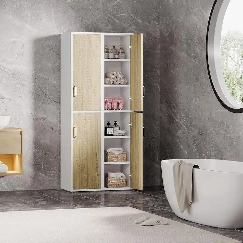 Mobiletto in Legno da 75,4 Pollici con 2 Ante e 6 Ripiani