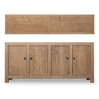 Capri Credenza con 4 Ante, Legno di Pino Weathered 86.6x18.9x39.8H