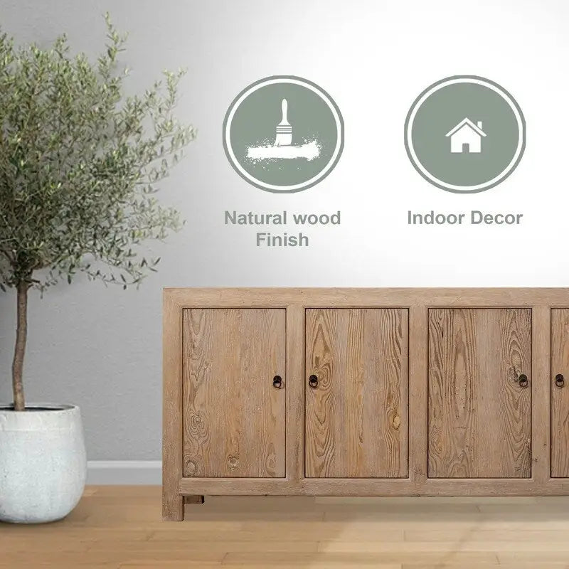 Capri Credenza con 4 Ante, Legno di Pino Weathered 86.6x18.9x39.8H