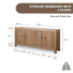 Capri Credenza con 4 Ante, Legno di Pino Weathered 86.6x18.9x39.8H