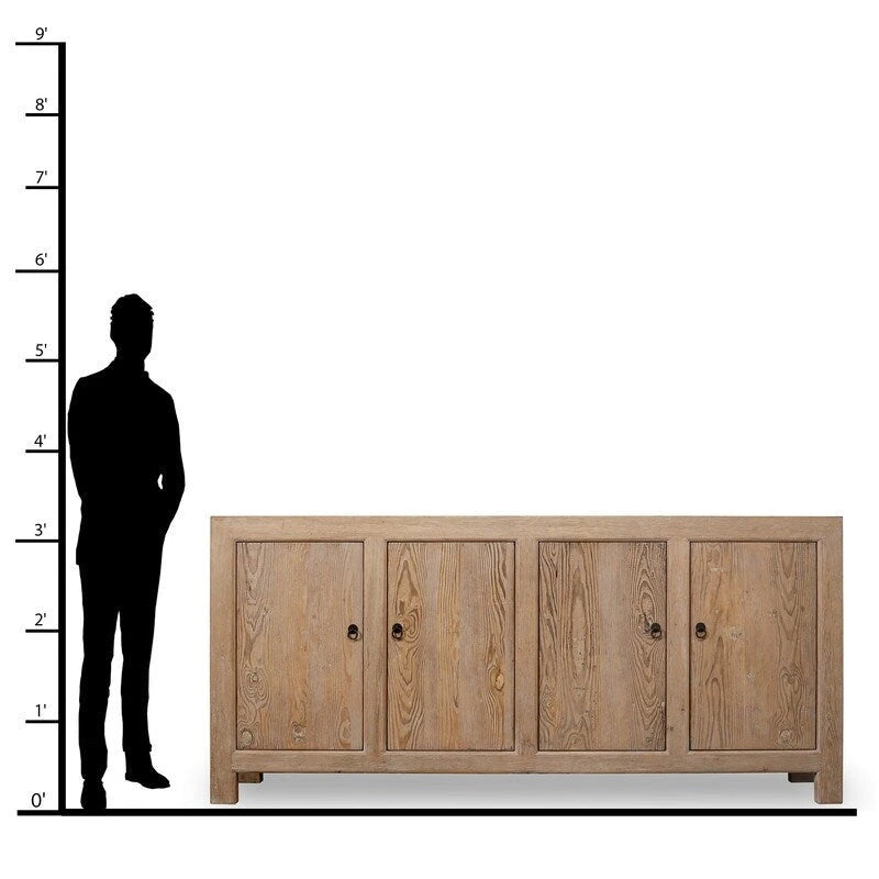 Capri Credenza con 4 Ante, Legno di Pino Weathered 86.6x18.9x39.8H