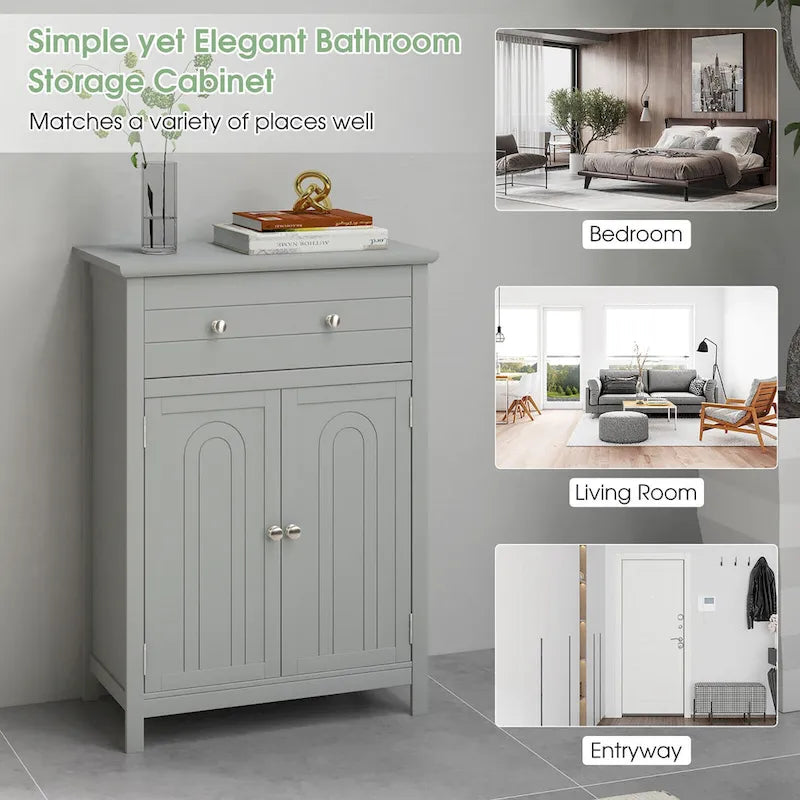 Mobiletto da bagno Gymax in legno, con cassetto e organizer