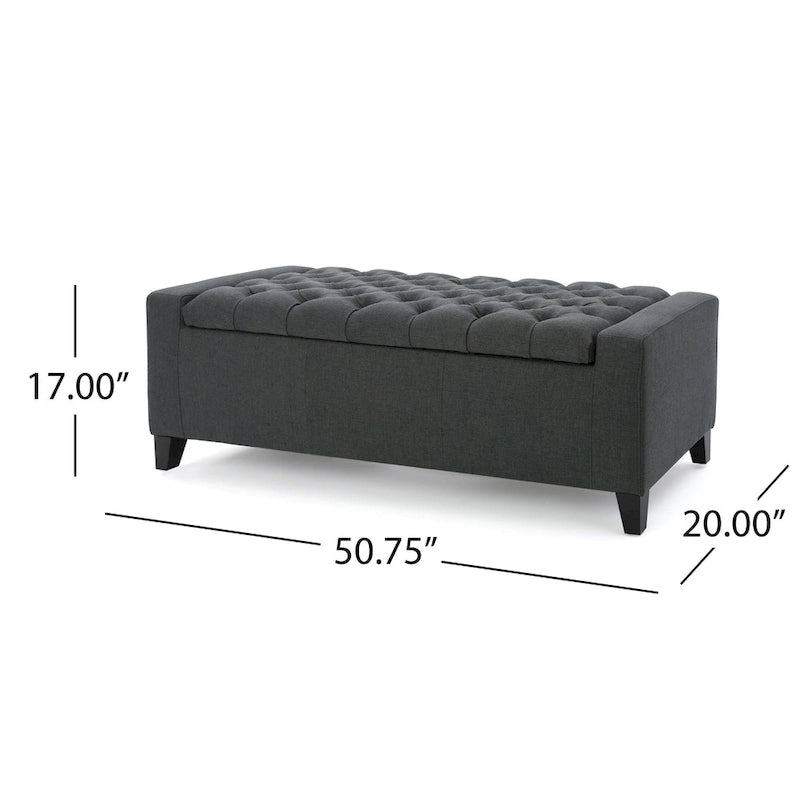 Panca Pouf Contenitore, Tessuto Grigio Scuro, Parte Superiore Trapuntata, 130 cm