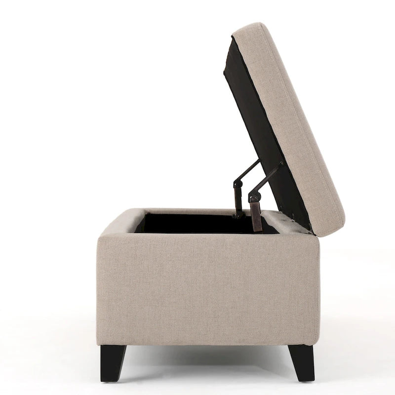 Panca Contenitore Ottomana, avorio, seduta imbottita da 51 pollici, gambe in legno di betulla