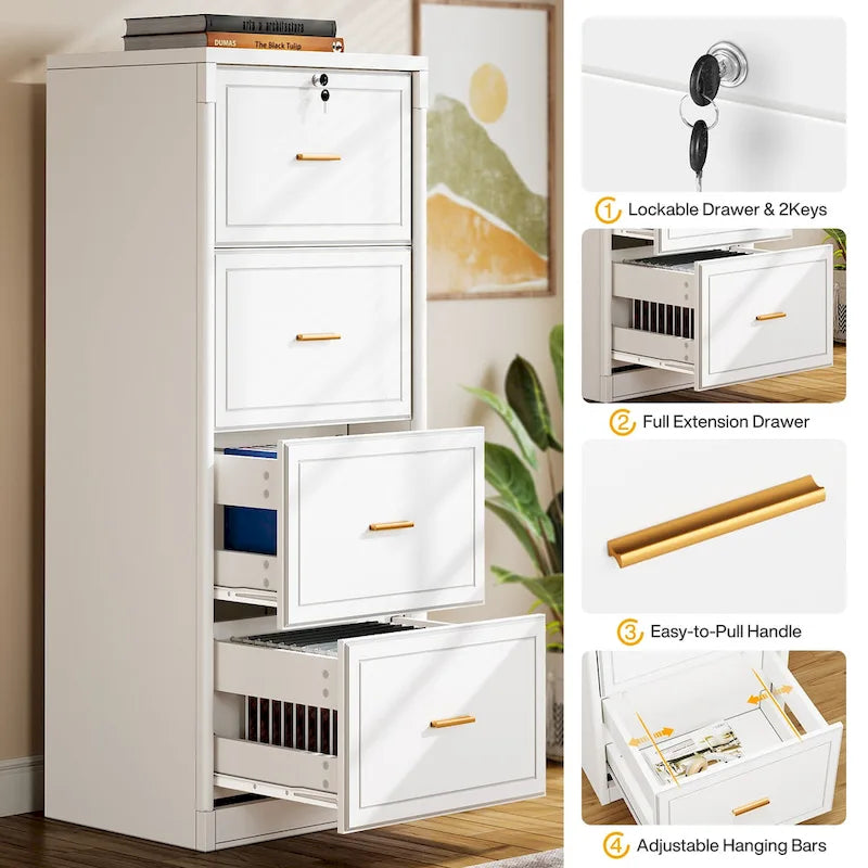 Classificatore verticale a 4 cassetti con serratura e chiave per ufficio domestico