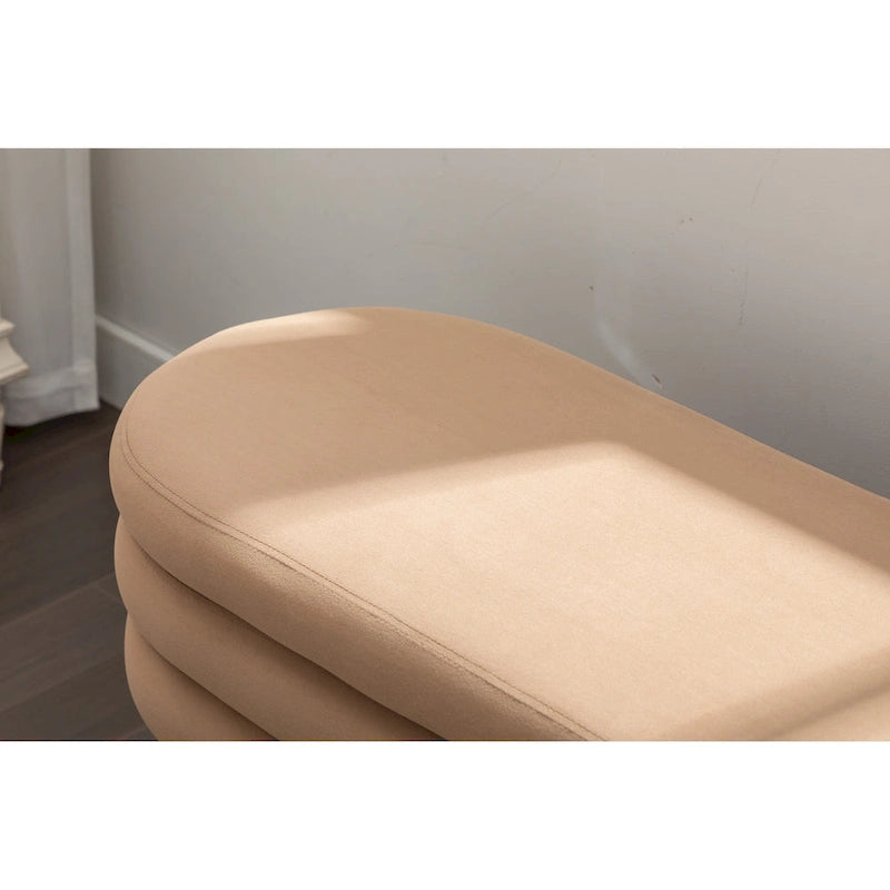 Panca contenitore in tessuto di velluto con gambe in legno