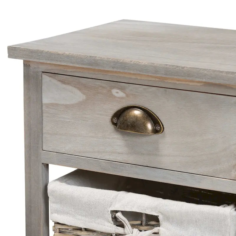 Panca contenitore in legno Mabyn moderna e contemporanea a 3 cassetti con cesti