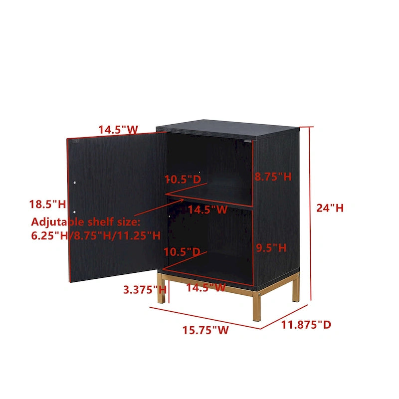 Elegante mobiletto con finitura rovere nero e gambe in metallo dorato