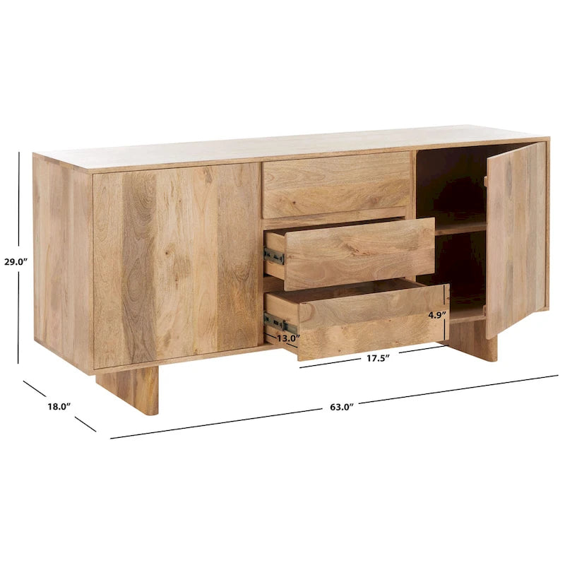 SAFAVIEH Couture Zhanat Credenza in Legno Naturale - 63 L x 18 P x 29 H - 63Lx18Px29H