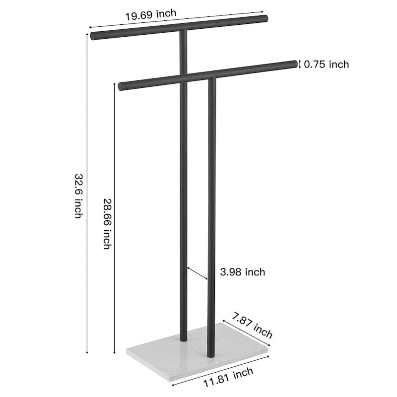 Porta-asciugamani doppio a T da appoggio con base in marmo