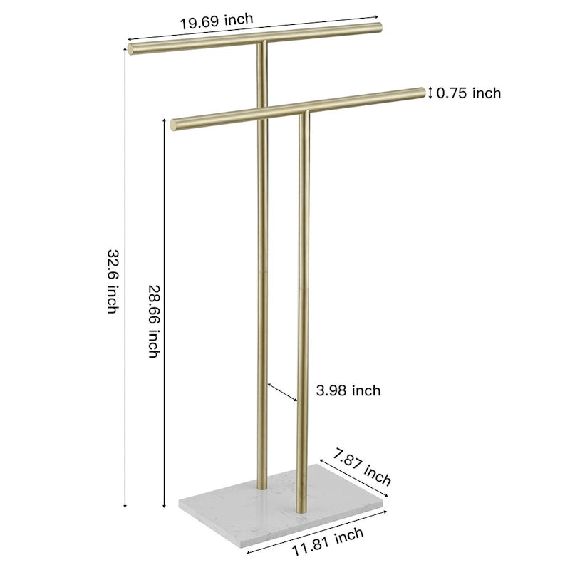 Porta-asciugamani doppio a T da appoggio con base in marmo