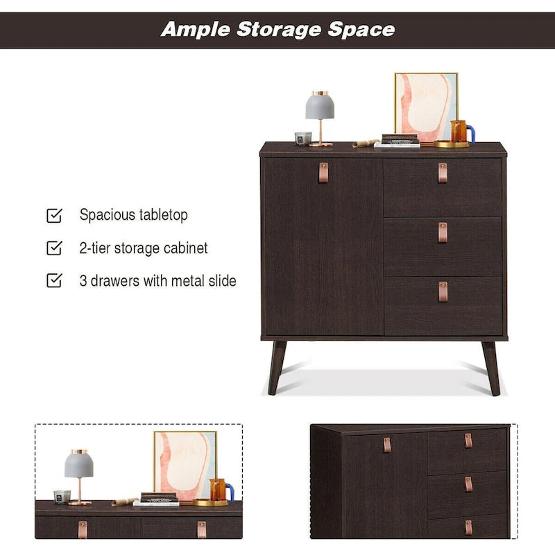 Mobile credenza a 3 cassetti - Marrone - 31,5 x 15,5 x 32 (L x P x A)