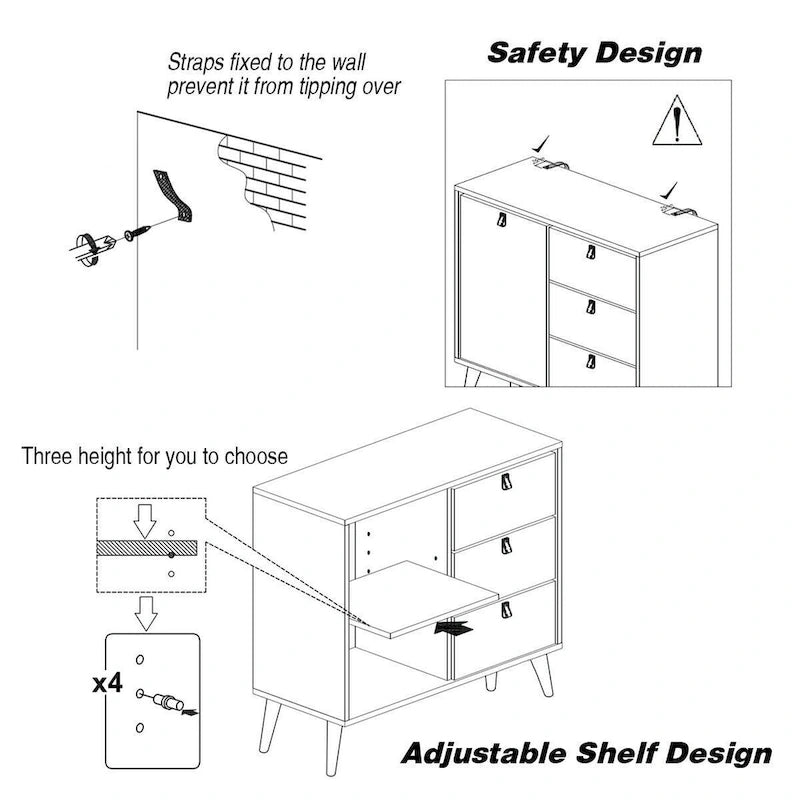 Mobile credenza a 3 cassetti - Marrone - 31,5 x 15,5 x 32 (L x P x A)