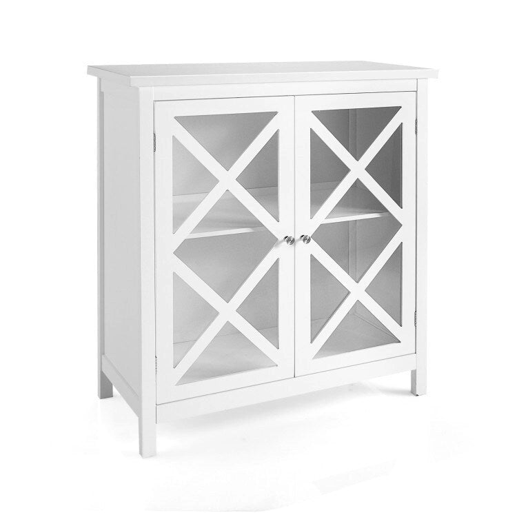 Credenza a buffet con ante in vetro temperato e ripiani regolabili per cucina - 35.5 x 15.5 x 38 (L x P x H)