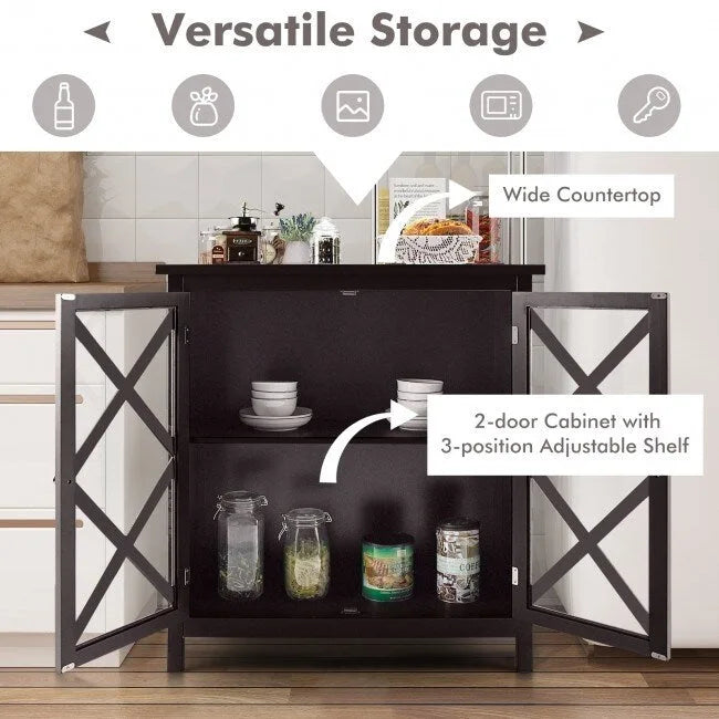 Credenza a buffet con ante in vetro temperato e ripiani regolabili per cucina - 35.5 x 15.5 x 38 (L x P x H)