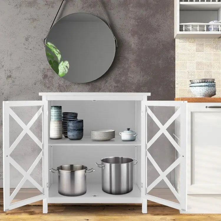 Credenza a buffet con ante in vetro temperato e ripiani regolabili per cucina - 35.5 x 15.5 x 38 (L x P x H)