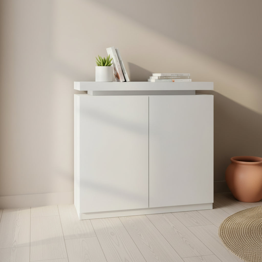 High Gloss White Shoe Cabinet with LED Light and Adjustable Shelves