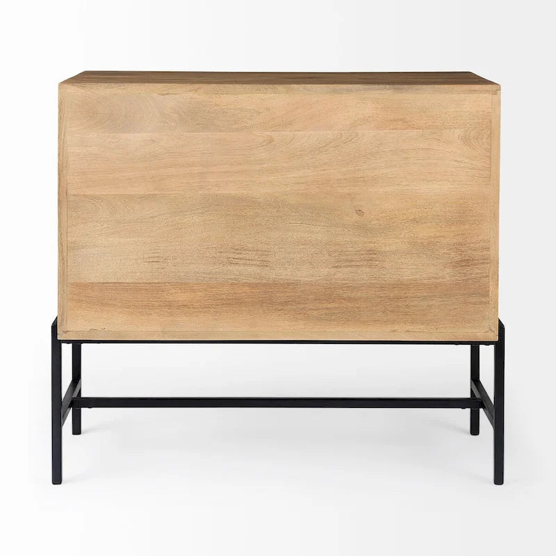 Arelius, Legno Massello Marrone Chiaro con Struttura in Ferro Nero e 2 Ante a Vetro, Armadietto - 36,0L x 18,0P x 32,0A