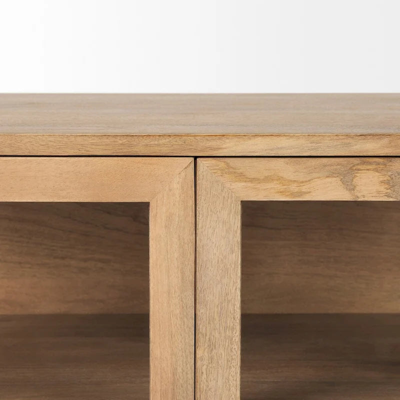 Arelius, Legno Massello Marrone Chiaro con Struttura in Ferro Nero e 2 Ante a Vetro, Armadietto - 36,0L x 18,0P x 32,0A