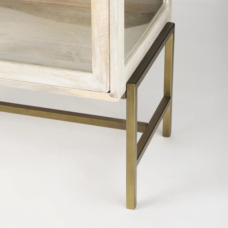 Arelius, Legno Massello Marrone Chiaro con Struttura in Ferro Nero e 2 Ante a Vetro, Armadietto - 36,0L x 18,0P x 32,0A