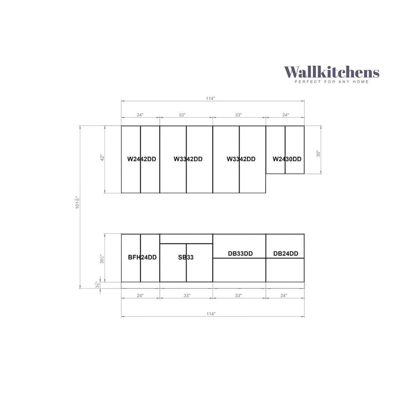 Cucina Collezione Contemporanea Colore Bianco Opaco Dimensione Base 9.5 piedi di larghezza - 114x24