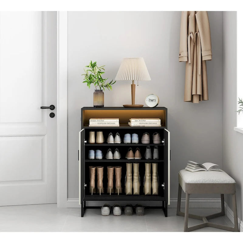 Scarpiera a 5 livelli, scarpiera in legno con ante, scarpiera con ripiani aperti per ingresso, corridoio, soggiorno