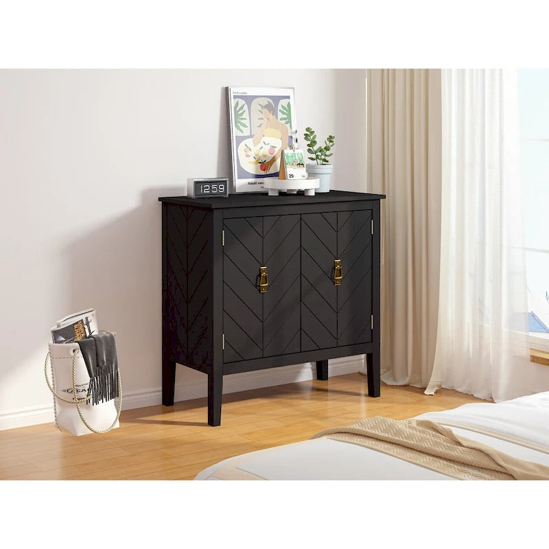 Armadietto a 2 ante in legno, mobile in legno nero in stile vintage per soggiorno, sala da pranzo, ufficio