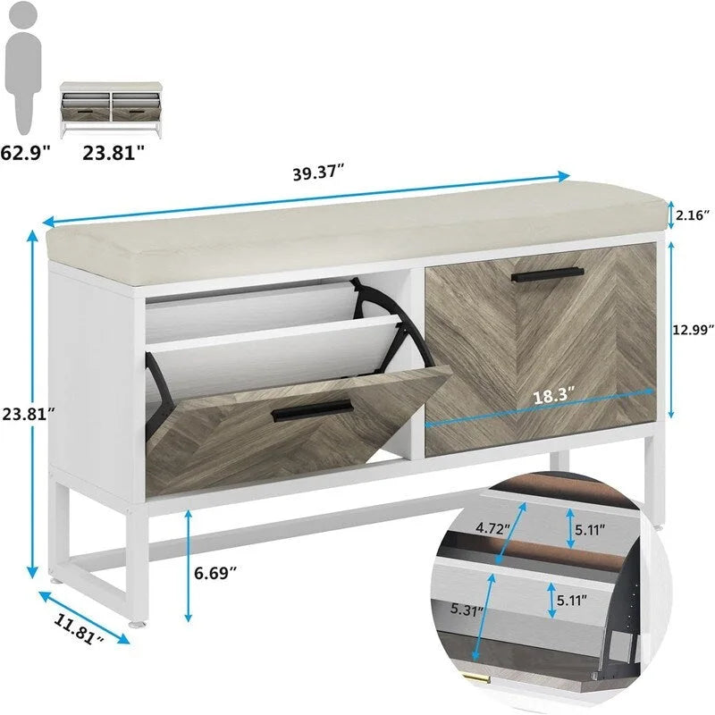 Panca scarpiera con cuscino per seduta - 30P x 100L x 60A cm
