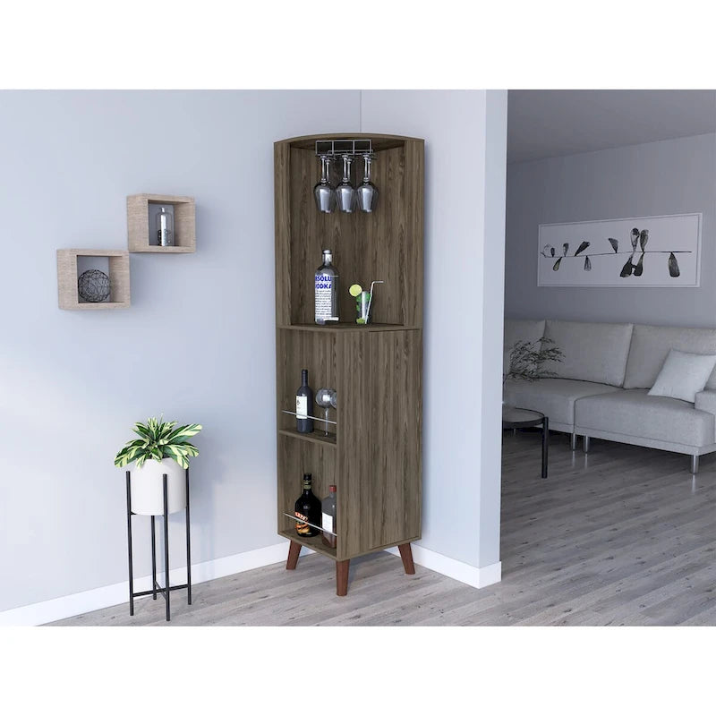 Mobile Bar ad Angolo per Cucina, Sala da Pranzo, Soggiorno, Marrone Scuro
