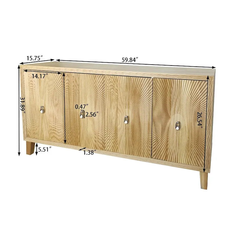 Mobile contenitore vintage a 4 ante, Credenza da sala da pranzo, Grande buffet