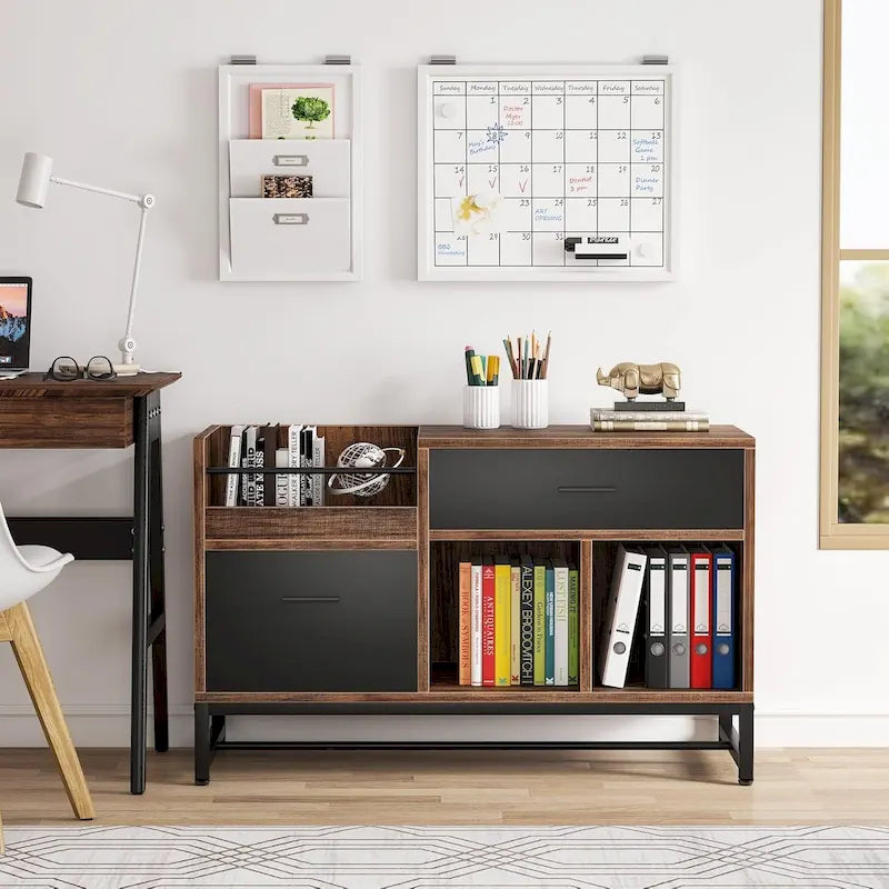 Mobiletto portadocumenti in legno da 39 pollici con 2 cassetti e supporto per stampante