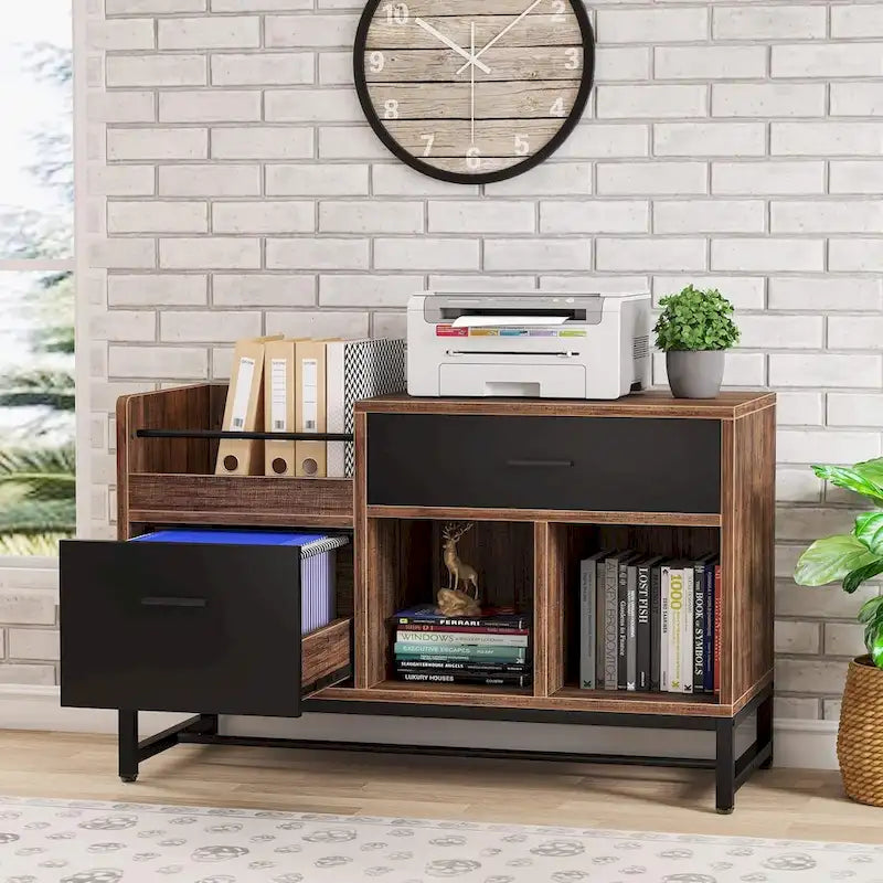 Mobiletto portadocumenti in legno da 39 pollici con 2 cassetti e supporto per stampante