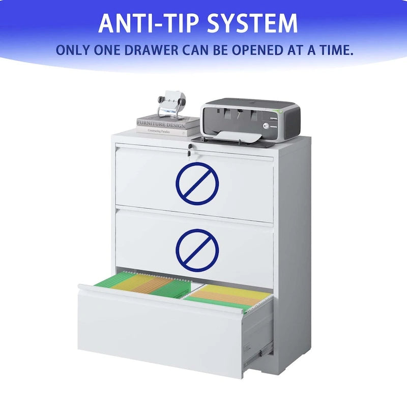 Classificatore laterale a 3 cassetti, armadietto portadocumenti con serratura, classificatore con serratura per ufficio domestico, classificatore in metallo con serratura