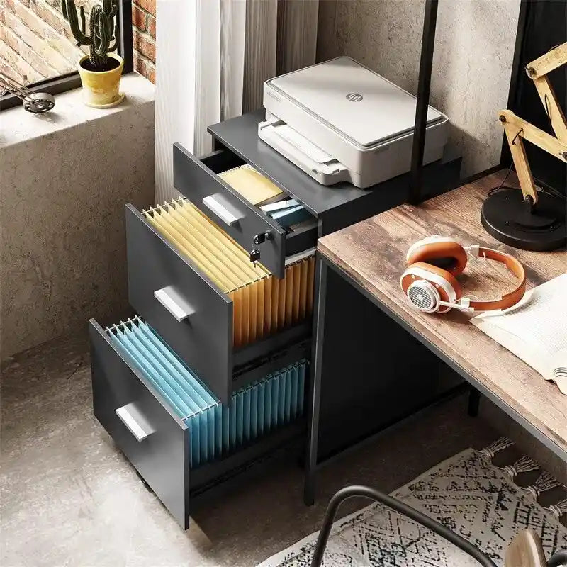 Cassettiera Portadocumenti a 3 Cassetti con Ruote e Serratura - 40,6P x 39,9L x 78H cm