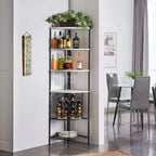 Corner Wine Rack with 4 Wood Shelves, 2 Stemware Racks and Wire Wine Rack