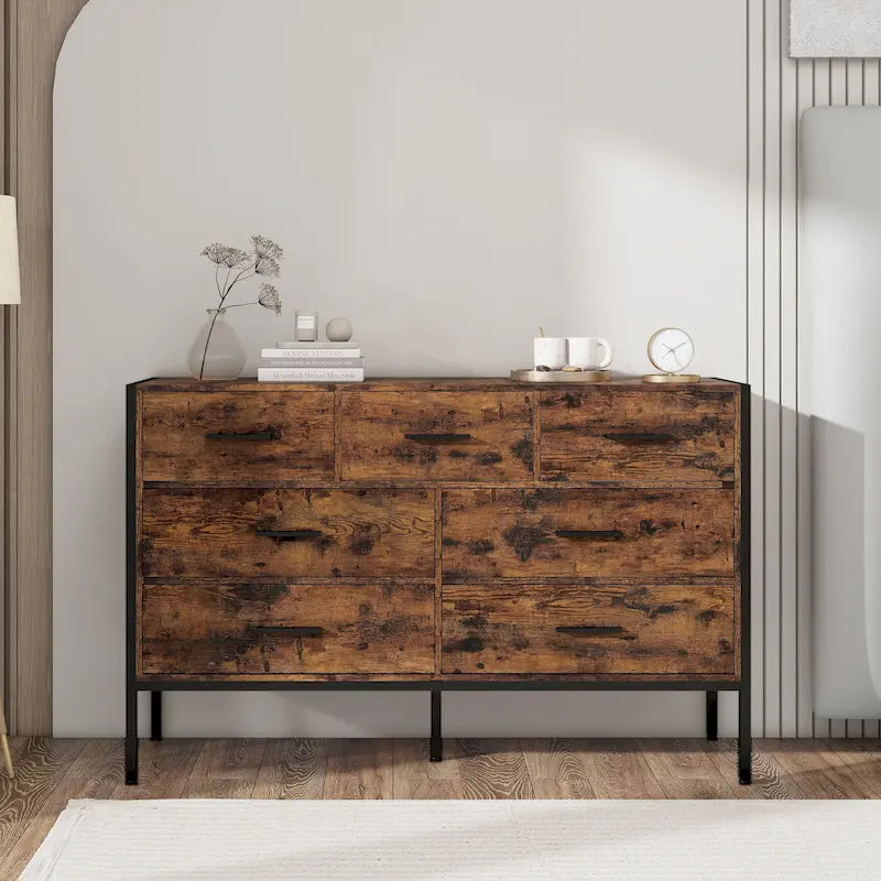 Mobile Bar a Credenza Stile Barn Door con Cassetti e Ripiani Contenitori