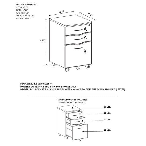 Urban Designs Armadietto porta documenti e schedario con ruote