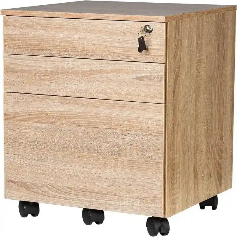 3 Drawers Wood Mobile File Cabinet - 15.7D x 16.3W x 24.4H