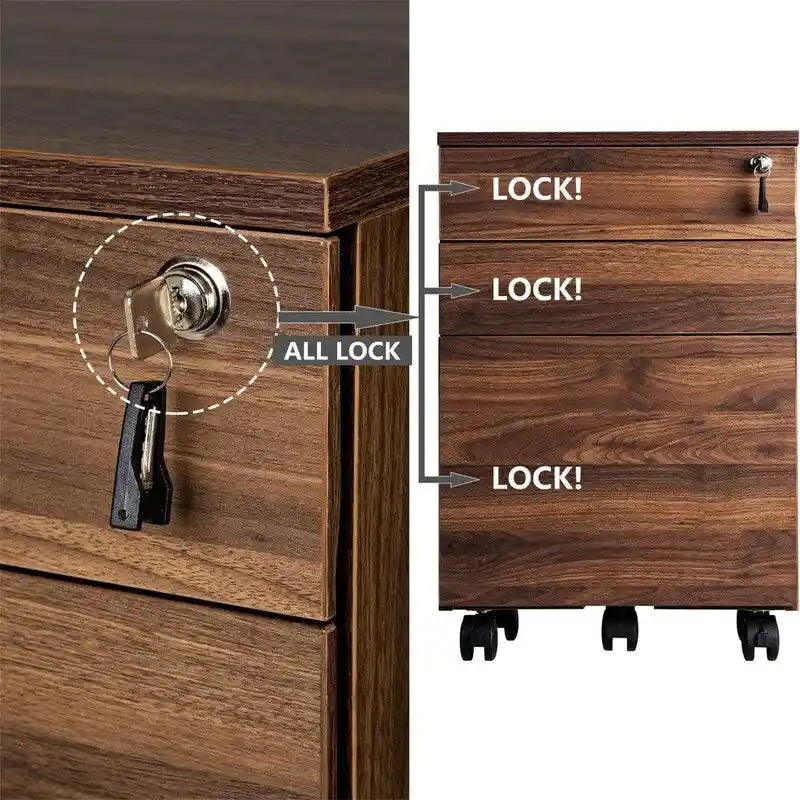 Cassettiera mobile in legno a 3 cassetti - 39,9 P x 41,4 L x 62 A cm