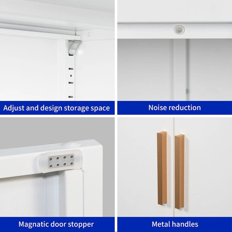 Armadietto metallico portaoggetti con 2 ante e 2 ripiani regolabili, armadio da garage in acciaio con serratura, armadietto metallico per archivio