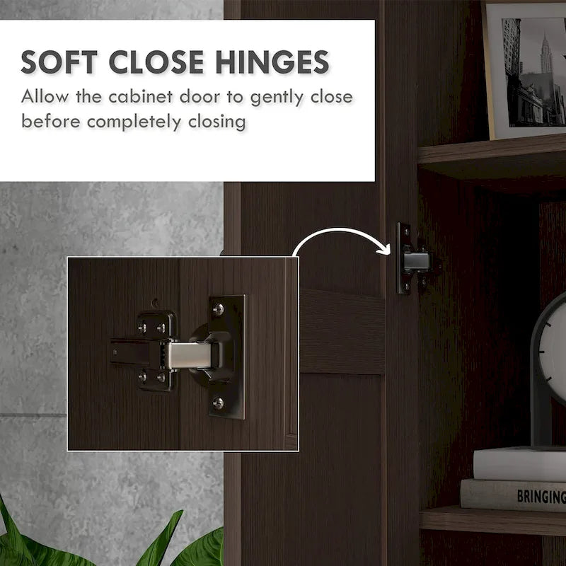 Mobile pensile da 175 cm con ripiani mobili, dispensa moderna con ante a chiusura ammortizzata, colore caffè